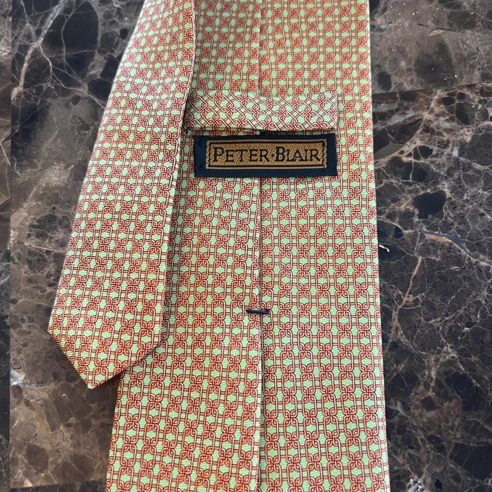 Peter Blair Silk Tie Made in USA Mint Green Coral Chain Link Preppy Classic Tie - Picture 3 of 11